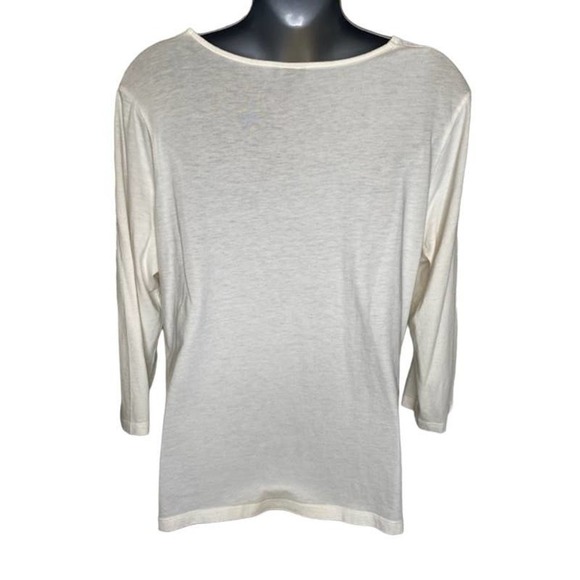 Talbots Cream Pearl Ivory V Neck Knit Top Size Large Cotton Model - Picture 3 of 4